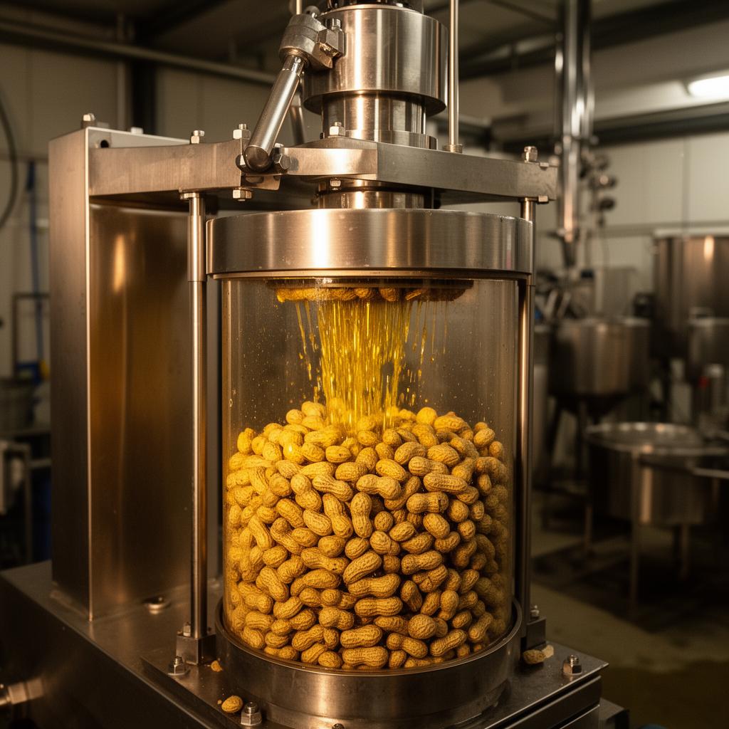 Golden oil running from Merit Natural's hydraulic press